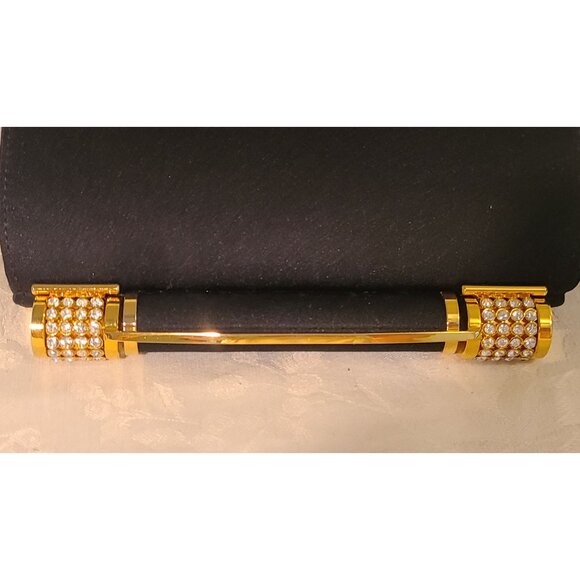 VINTAGE RODO Italy Black Satin Evening Clutch Rhinestone Crystal Clasp Minaudier - Picture 4 of 16